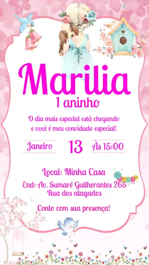 Convite Aniversário Jardim Encantado Menina para Editar Online