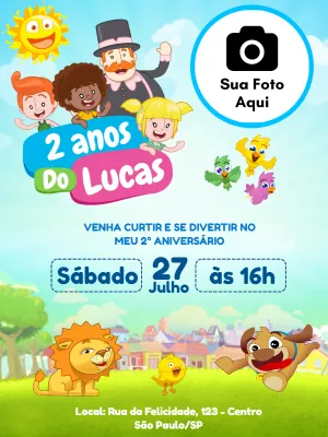 Convite Aniversário Mundo Bita com Foto para Editar Online