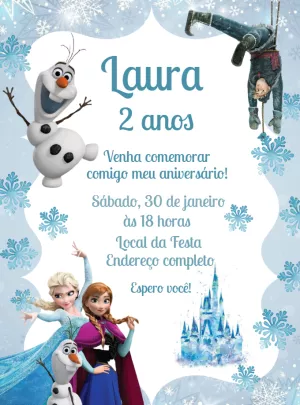 Convite de Aniversário Frozen com Personagens para Editar Online