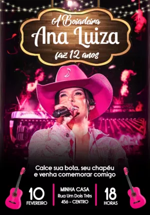 Convite de Aniversário Boiadeira com Foto para Editar Online