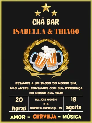 Convite Chá Bar Boteco com Cerveja para Editar Online