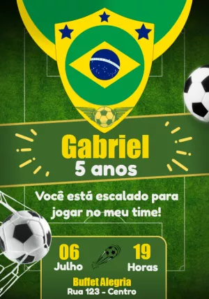 Convite Aniversário Futebol Brasil para Editar Online