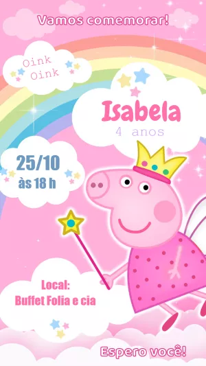 Convite Aniversário Peppa Pig Fada para Editar Online