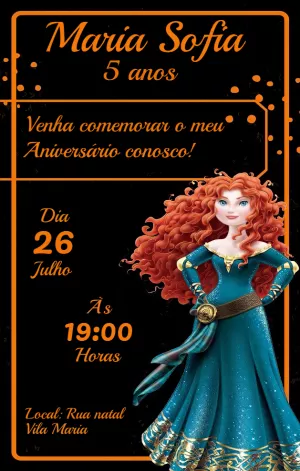 Convite de Aniversário Merida Valente para Editar Online