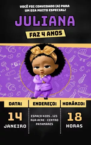 Convite Aniversário Poderosa Chefinha Black para Editar