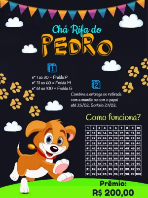 Convite Chá Rifa Cachorrinho para Editar Online