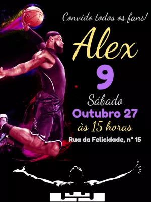 Convite de Aniversário Basquete com Jogador para Editar