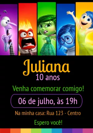 Convite Aniversário Divertidamente com Personagens para Editar