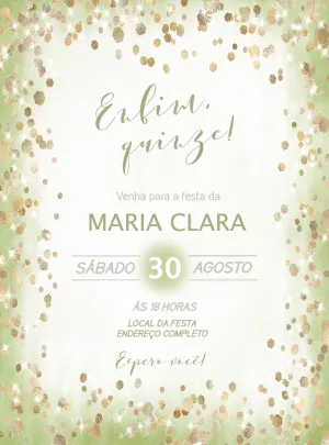 Convite de 15 Anos Glitter Dourado para Editar Online