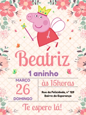 Convite Aniversário Peppa Pig Fada Floral para Editar Online