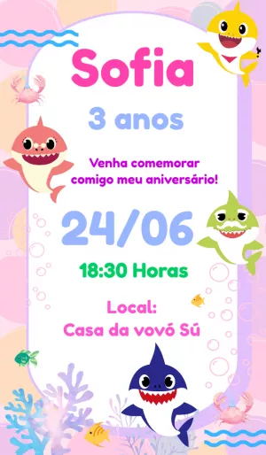 Convite de Aniversário Baby Shark Editável Online