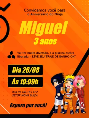 Convite Aniversário Naruto Chibi para Editar Online