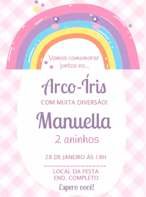 Convite de Aniversário Arco-Íris Fofo para Editar Online