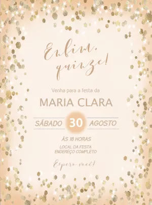 Convite de 15 Anos com Glitter Dourado para Editar Online