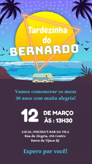 Convite de Aniversário Tardezinha na Praia para Editar Online