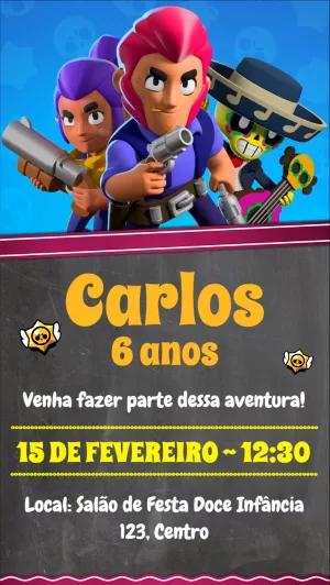 Convite de Aniversário Brawl Stars para Editar Online