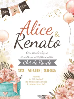 Convite Chá de Panela Floral Aquarela para Editar Online
