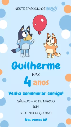 Convite de Aniversário Bluey e Bingo para Editar Online