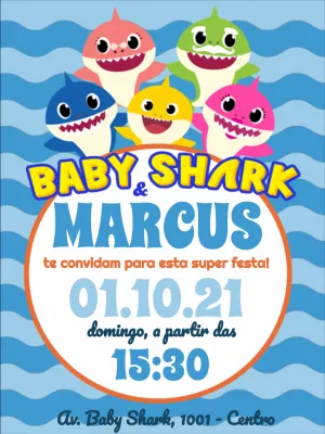 Convite de Aniversário Baby Shark para Editar Online
