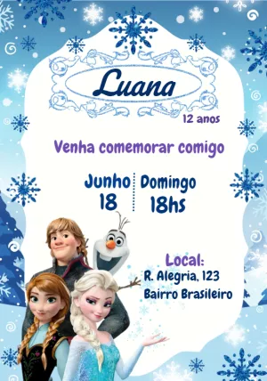 Convite de Aniversário Frozen com Personagens para Editar Online