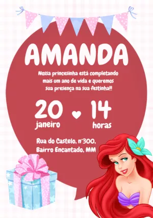 Invitación de cumpleaños La Sirenita – Estático – Beatriz Lopes dos Anjos