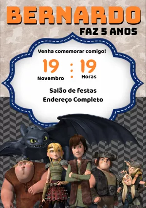 Convite Aniversário Como Treinar o Seu Dragão para Editar Online