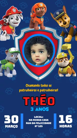 Invito di compleanno Paw Patrol – Statico – Pedro Henrique