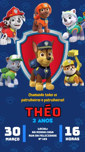 Invito di compleanno Paw Patrol – Statico – Pedro Henrique