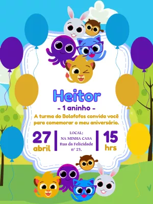 Convite de Aniversário Bolofofos para Editar Online Grátis