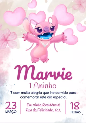 Convite Aniversário Angel Stitch Rosa para Editar Online