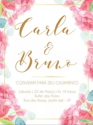 Convite de Casamento Floral Rosa Delicado para Editar Online