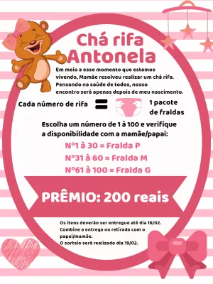 Convite Chá Rifa Ursinha Rosa para Editar e Imprimir