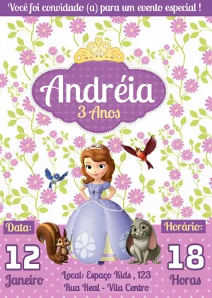 Convite Aniversário Princesa Sofia para Editar Online