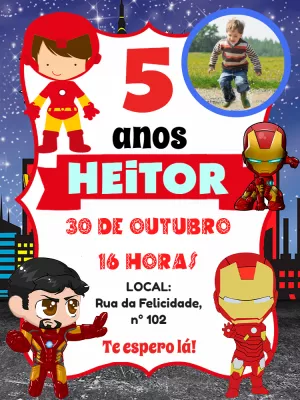 Convite Aniversário Homem de Ferro com Foto para Editar Online