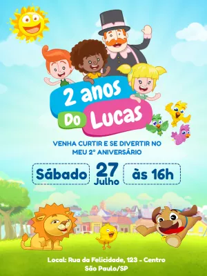Convite de Aniversário Mundo Bita com Personagens para Editar