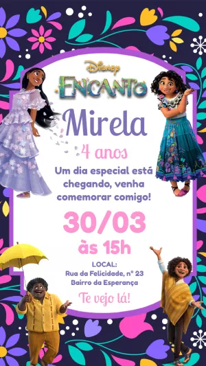 Convite Aniversário Encanto com Personagens para Editar Online