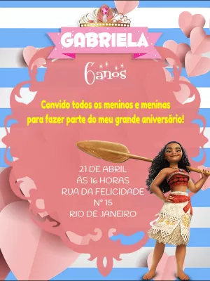 Convite de Aniversário Moana Editável para Imprimir