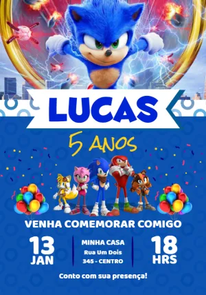 Convite de Aniversário Sonic com Personagens para Editar Online
