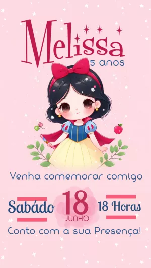 Convite Aniversário Branca de Neve Cute para Editar Online