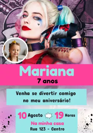 Convite Aniversário Alerquina com Foto para Editar Online