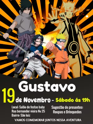 Convite de Aniversário Naruto com Personagens para Editar Online