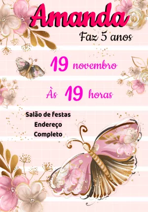 Convite Aniversário Jardim de Borboletas para Editar Online