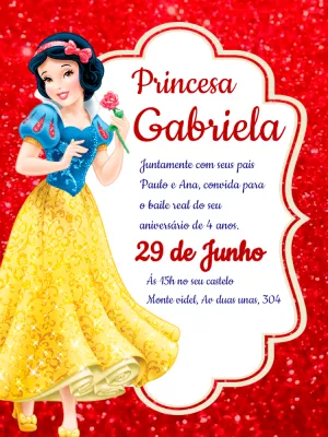 Convite de Aniversário Branca de Neve para Editar Online