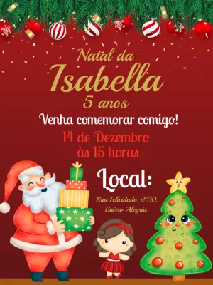 Convite de Aniversário Natalino com Papai Noel para Editar Online
