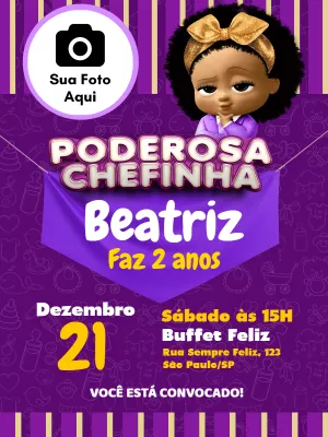 Convite Aniversário Poderosa Chefinha com Foto para Editar Online