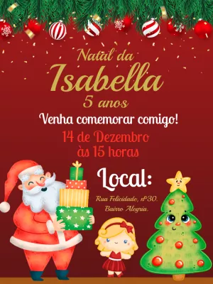 Convite de Aniversário Natalino com Papai Noel para Editar
