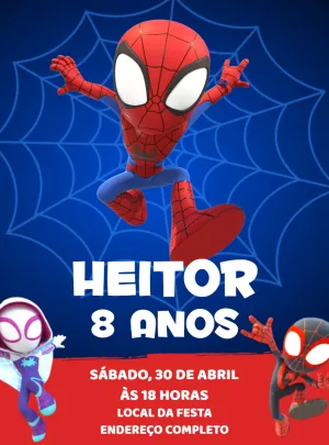 Convite Aniversário Spidey e Amigos para Editar Online