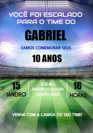 Convite Aniversário Futebol Estádio para Editar Online
