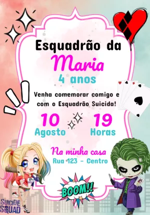 Convite Aniversário Esquadrão Suicida com Alerquina para Editar