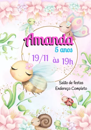 Convite de Aniversário Jardim Encantado para Editar Online